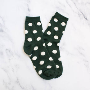 Dark Green Women's Polka Dots Puff Casual Socks