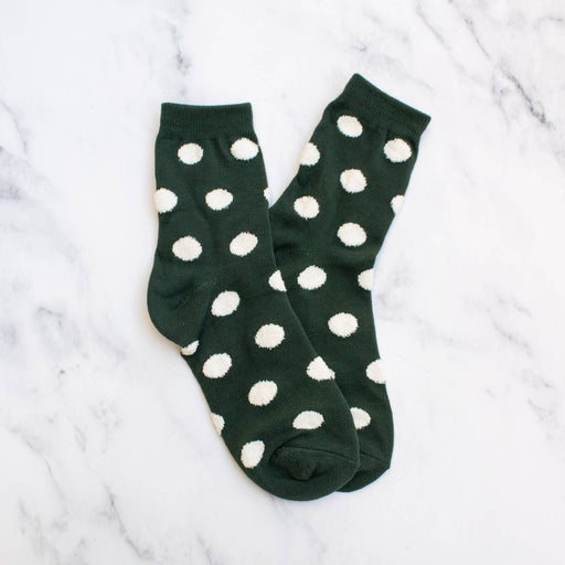 Dark Green Women's Polka Dots Puff Casual Socks