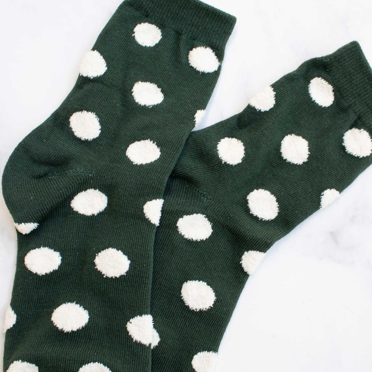 Dark Green Women's Polka Dots Puff Casual Socks