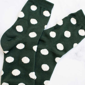 Dark Green Women's Polka Dots Puff Casual Socks
