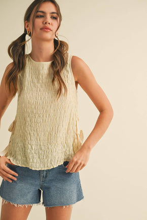 Custard Cream Crinkle Texture Side Tying Tank