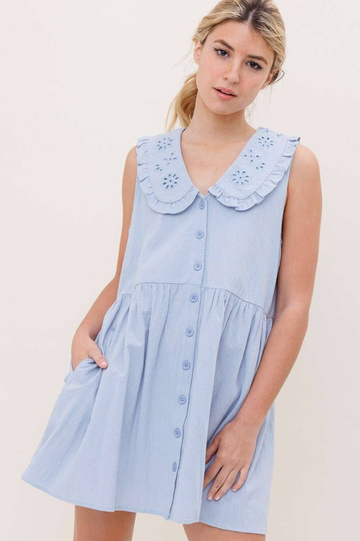 Blue Mini Dress With Buttons & Pockets