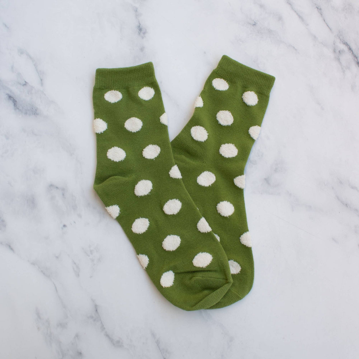 Dark Green Women's Polka Dots Puff Casual Socks