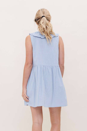 Blue Mini Dress With Buttons & Pockets