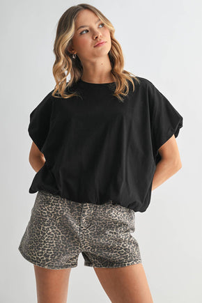 Black Bubble Hem Knit Top