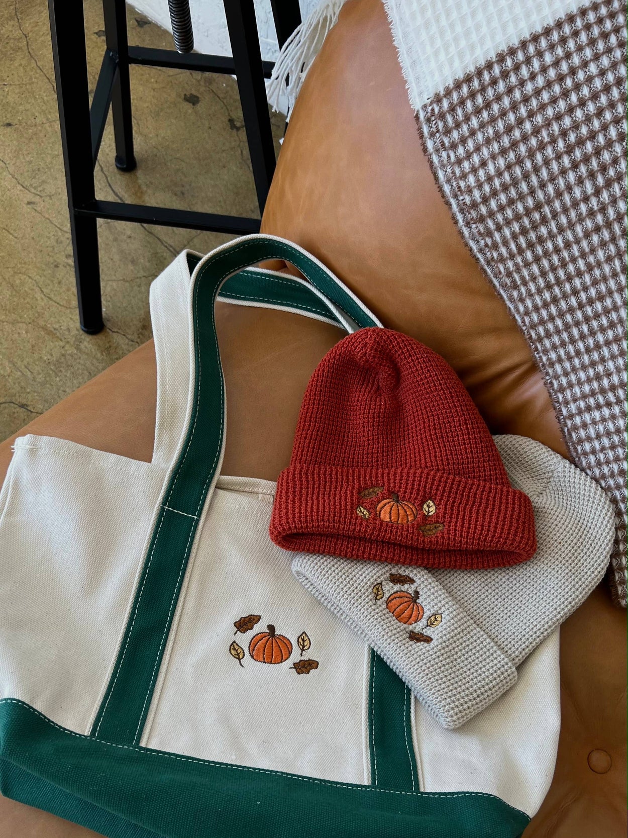 Fall Embroidery Canvas Tote Bag