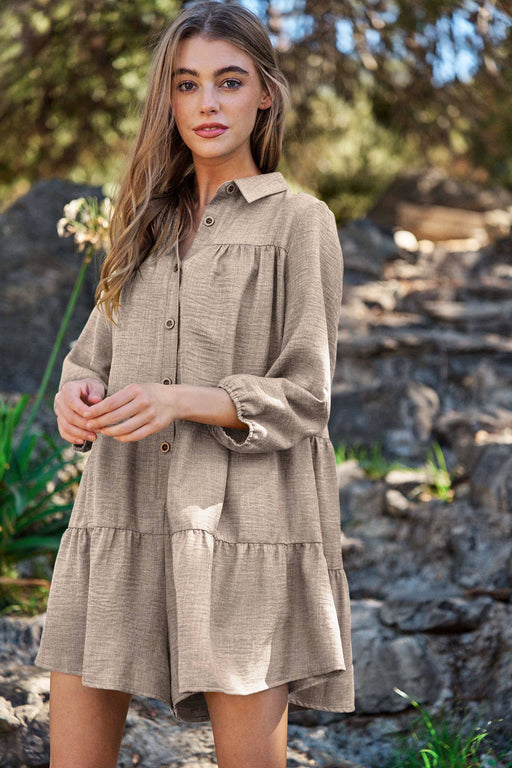 Plus Taupe Button Down Romper