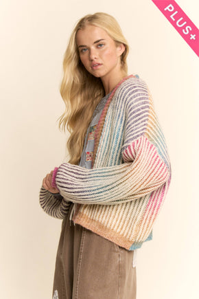 Plus Rainbow Stripe Open Cardigan
