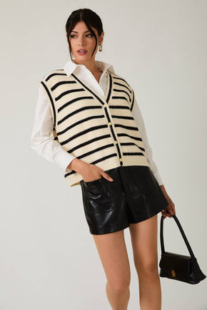 V-Neck Button Down Sleeveless Stripe Vest