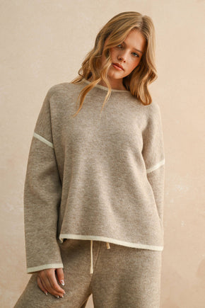 Mocha High Neck Long Sleeve Sweater Top