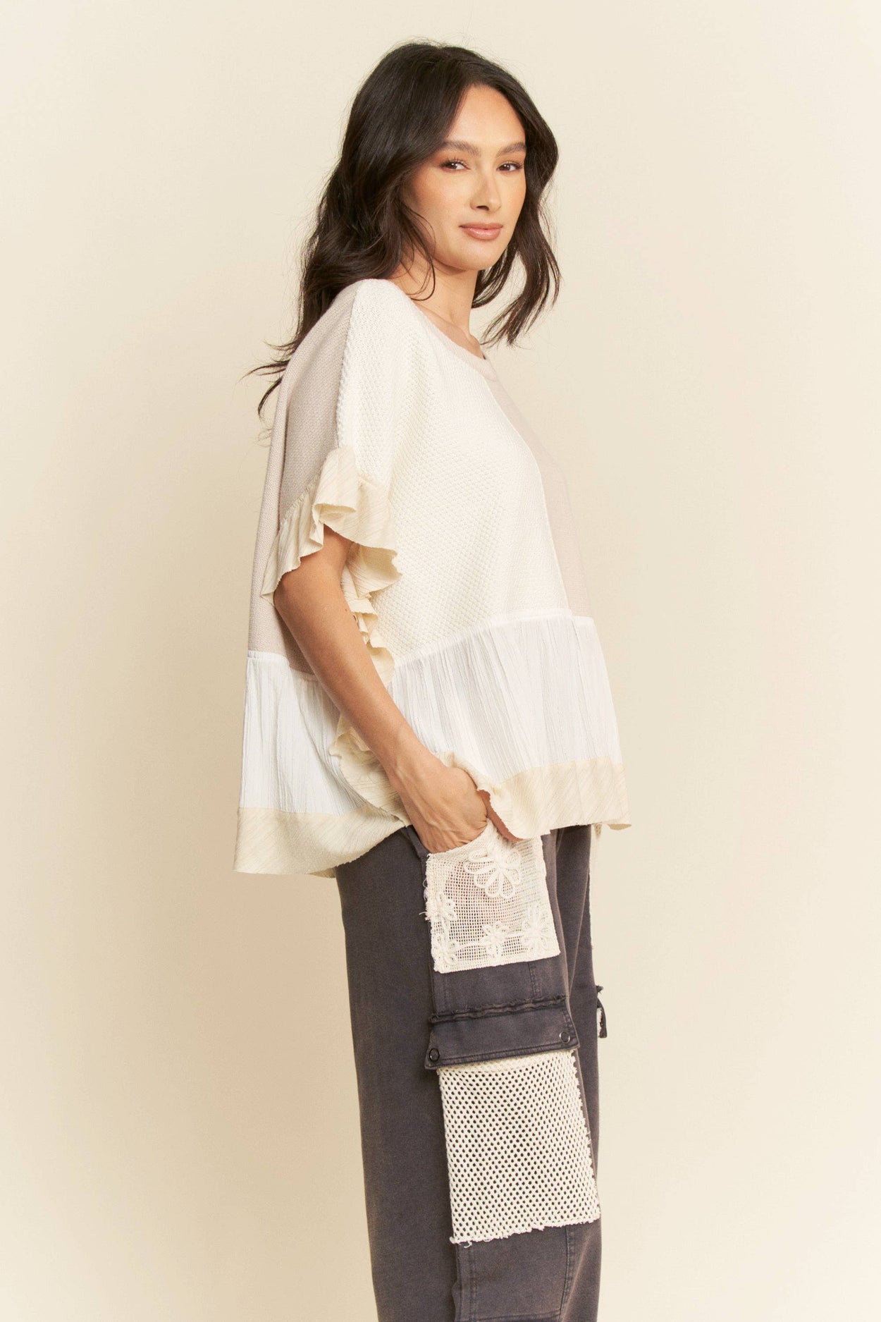 Plus Natural Mix Patchwork Sweater Top