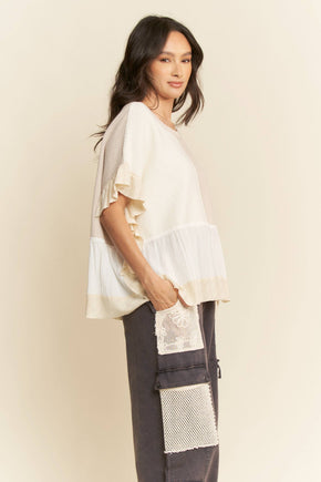 Plus Natural Mix Patchwork Sweater Top