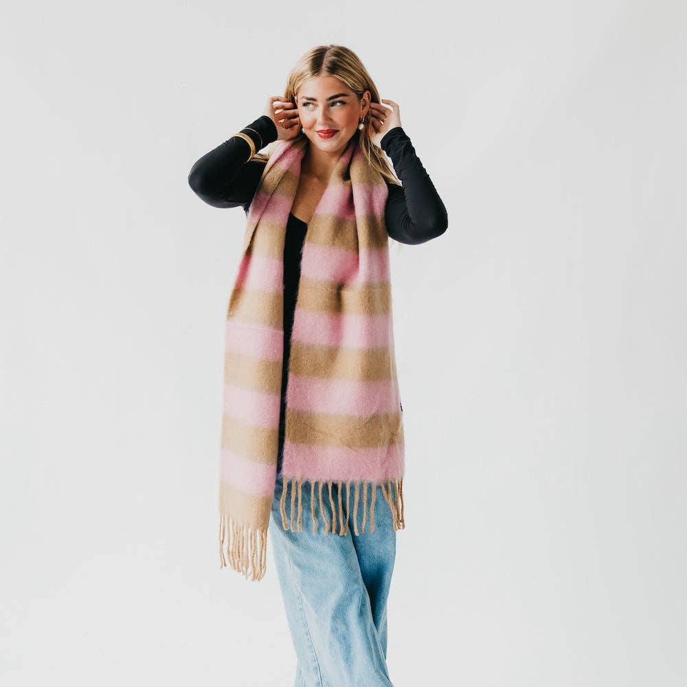 Pink & Cream Stevie Striped Tassel Scarf