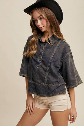 Denim Collared Oversized Top