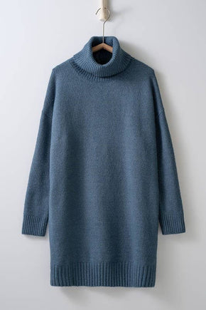 Teal Thick Turtleneck Loose Fit Knit Sweater Dress