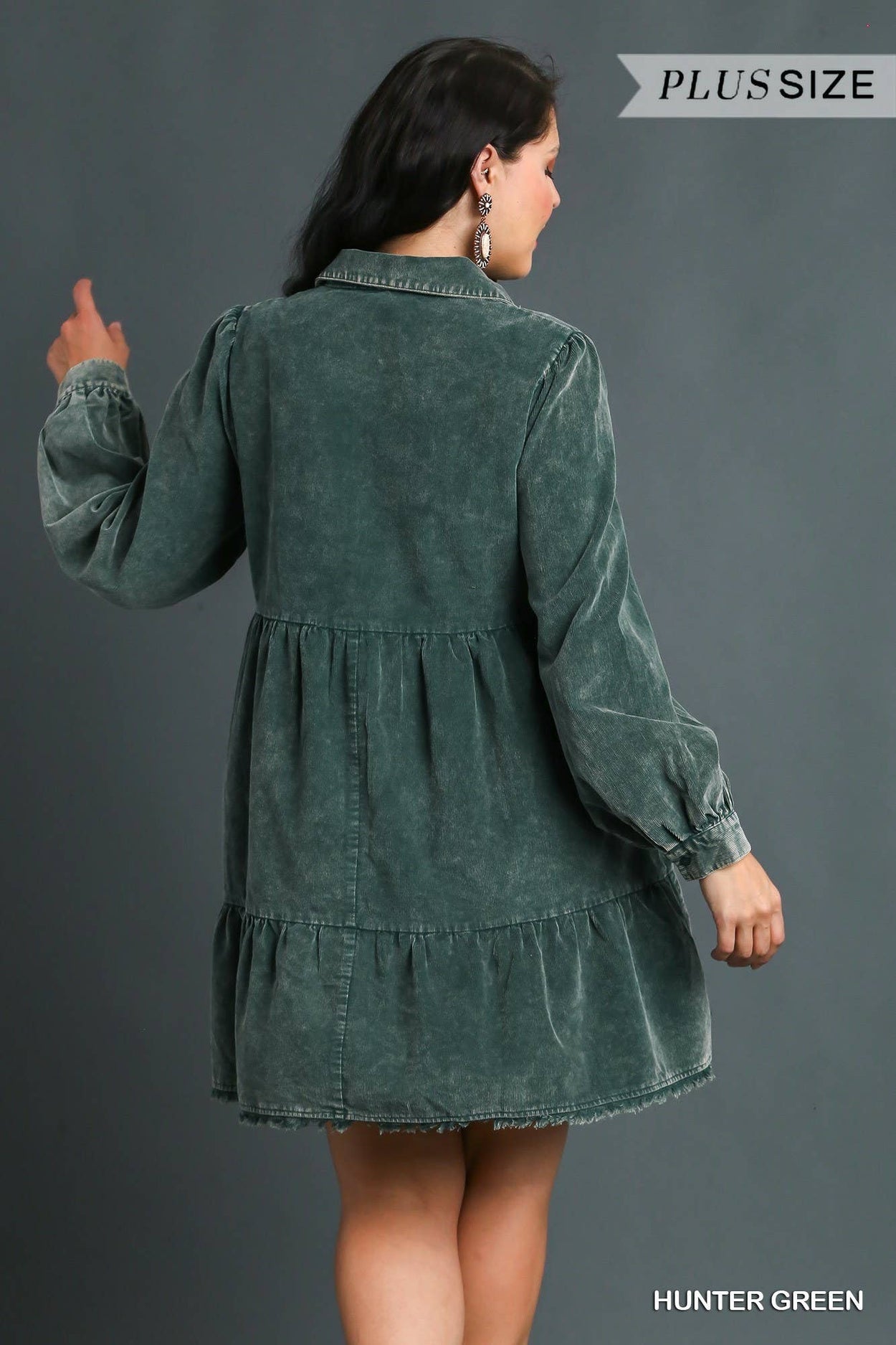 Plus Green Washed Corduroy Mini Dress