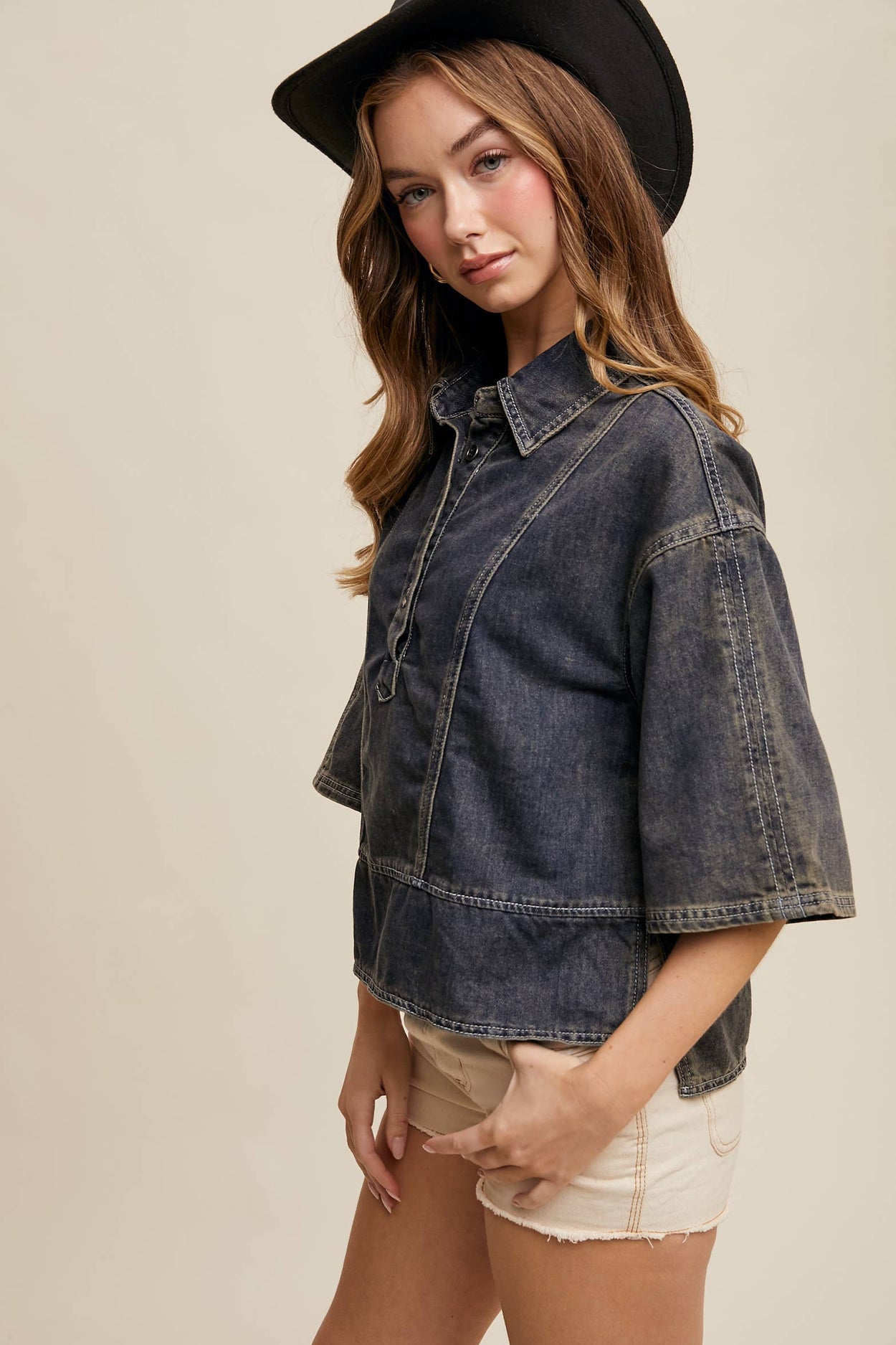 Denim Collared Oversized Top