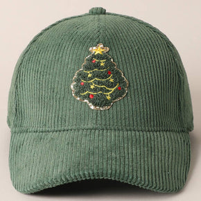 Christmas Tree Patch Corduroy Baseball Cap In Sage