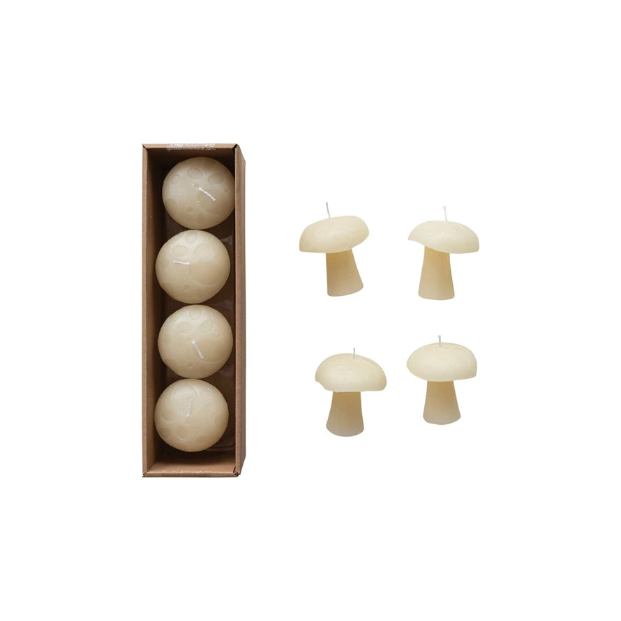 Cream Unscented Mushroom Shaped Candle Set