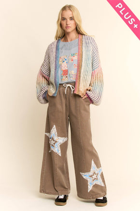 Plus Rainbow Stripe Open Cardigan