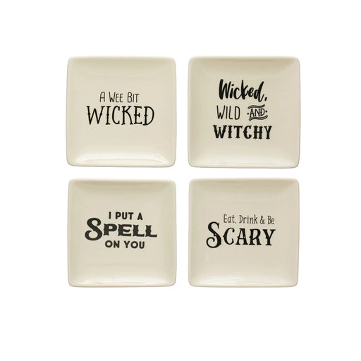 Square Stoneware Plate With Spooky Saying