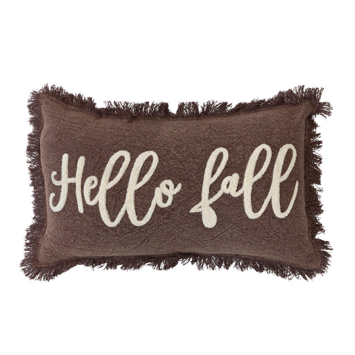 "Hello Fall" Stonewashed Cotton Tufted Lumbar Pillow With Fringe