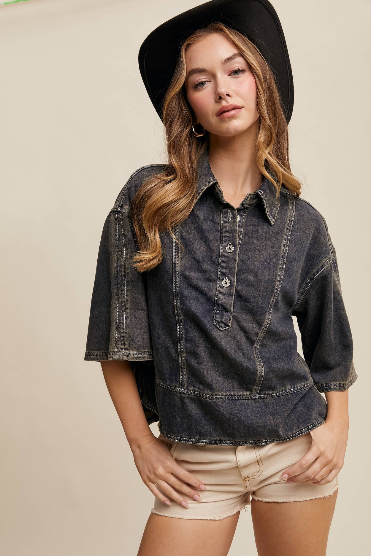 Denim Collared Oversized Top