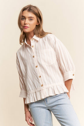 Light Pink Stripe Button Up Top