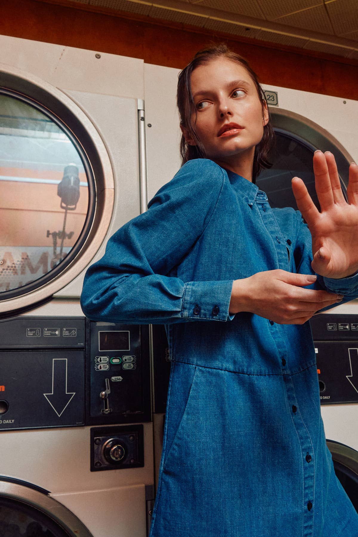 Blue Long Sleeve Denim Shirts Dress