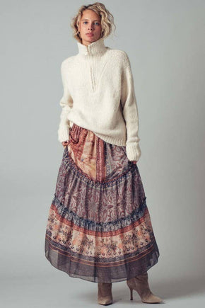 Ivory Textured Quarter-Zip Fold Collar Sweater