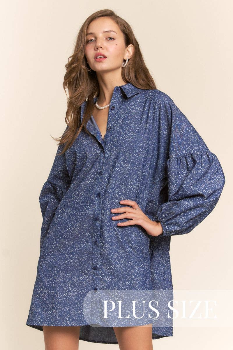 Plus Long Sleeve Button Down Dress