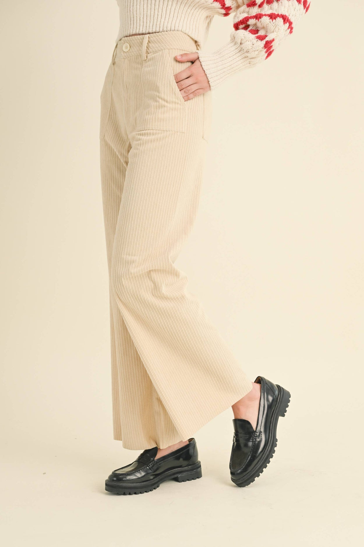 Beige Mixed Corduroy Pants