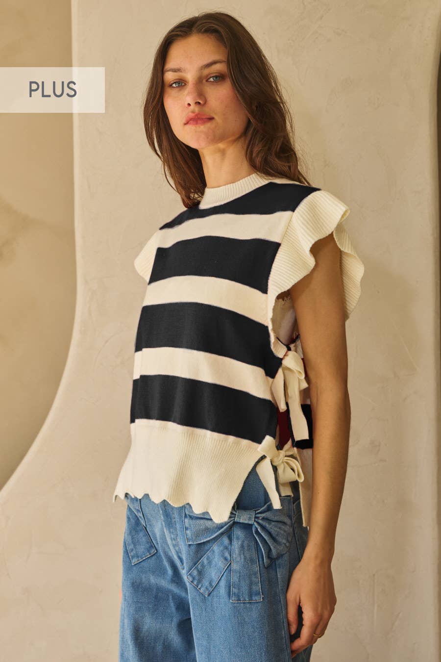Plus Black Bold Striped Knit Seater Top