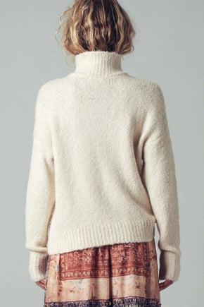 Ivory Textured Quarter-Zip Fold Collar Sweater