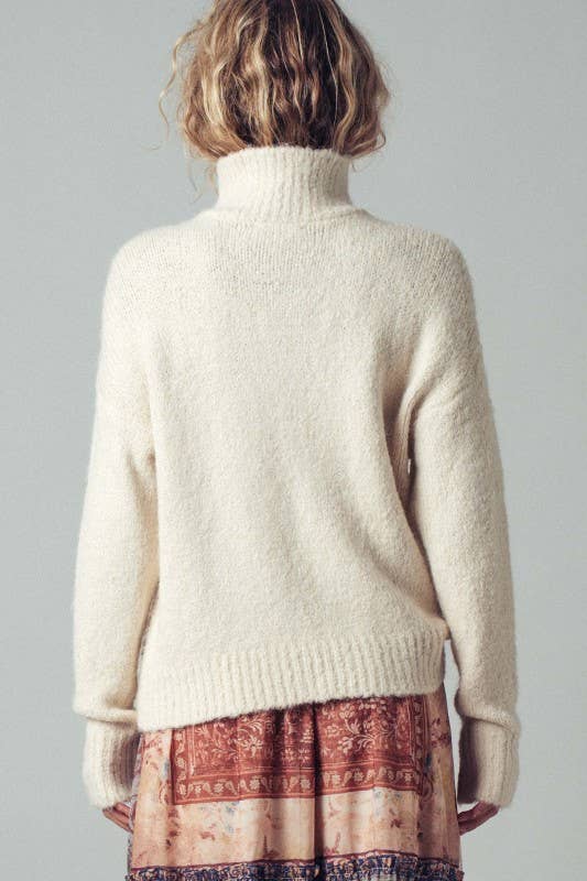 Ivory Textured Quarter-Zip Fold Collar Sweater