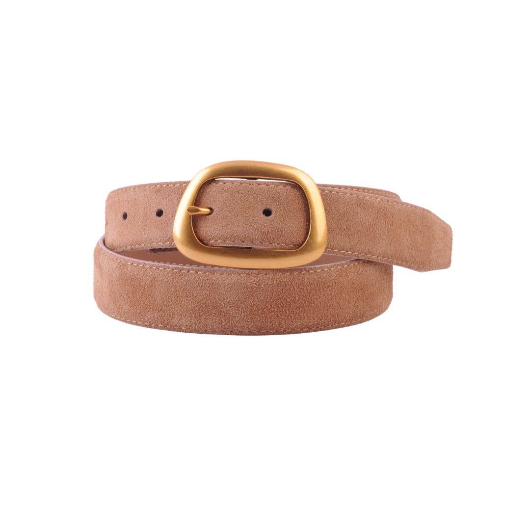 Caramel Suede Belt With Organic Shape Buckle