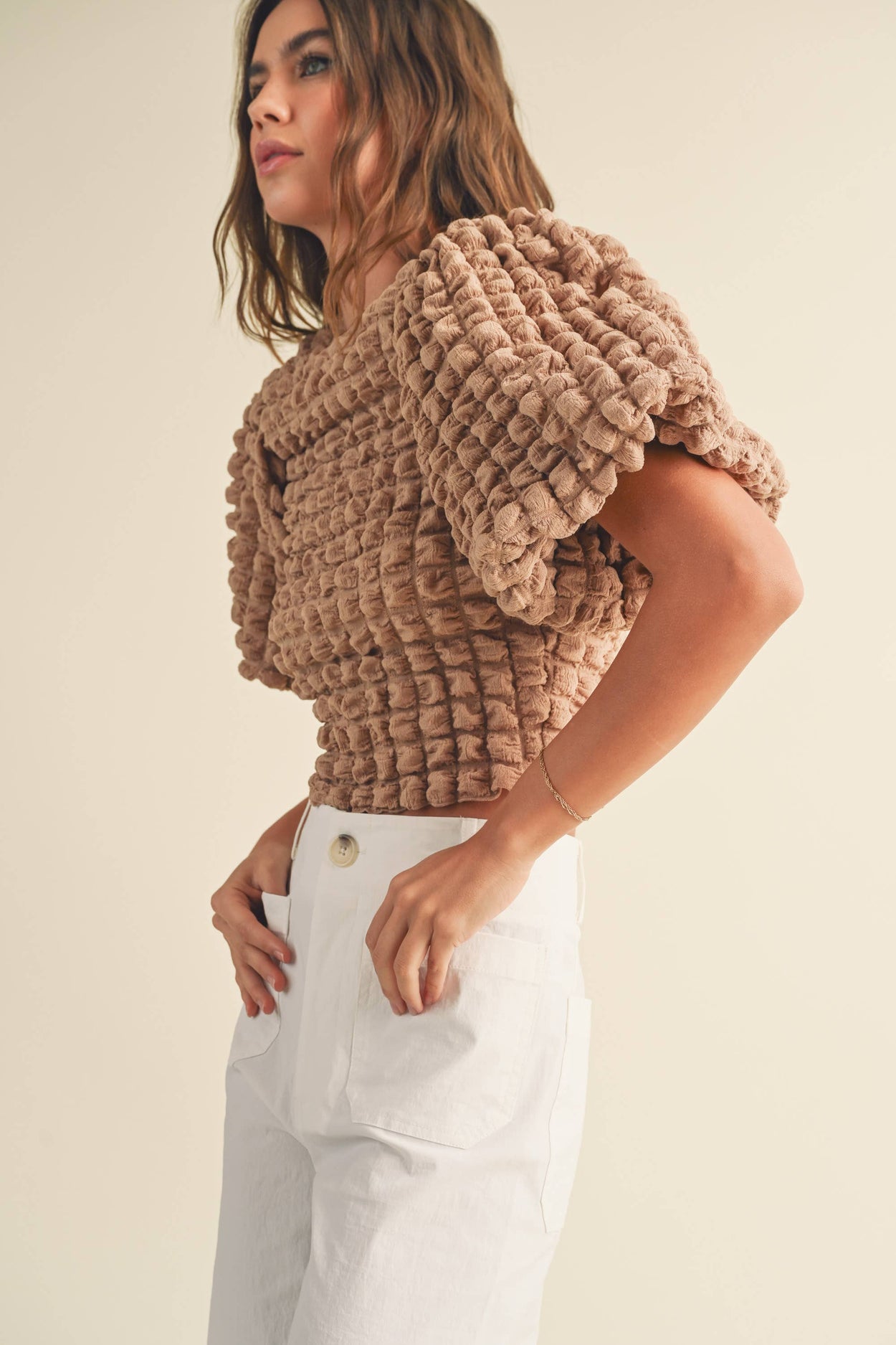 Tan Balloon Sleeve Blouse