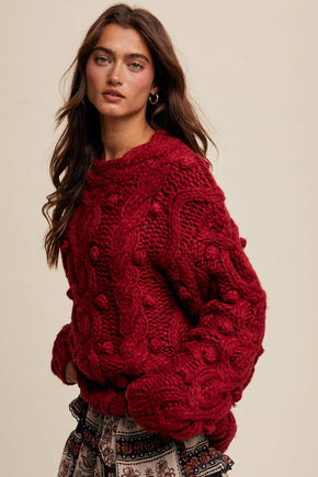 Red Chunky Cable Knit Sweater