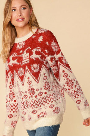 Plus Reindeer Brushed Hairy Sweater