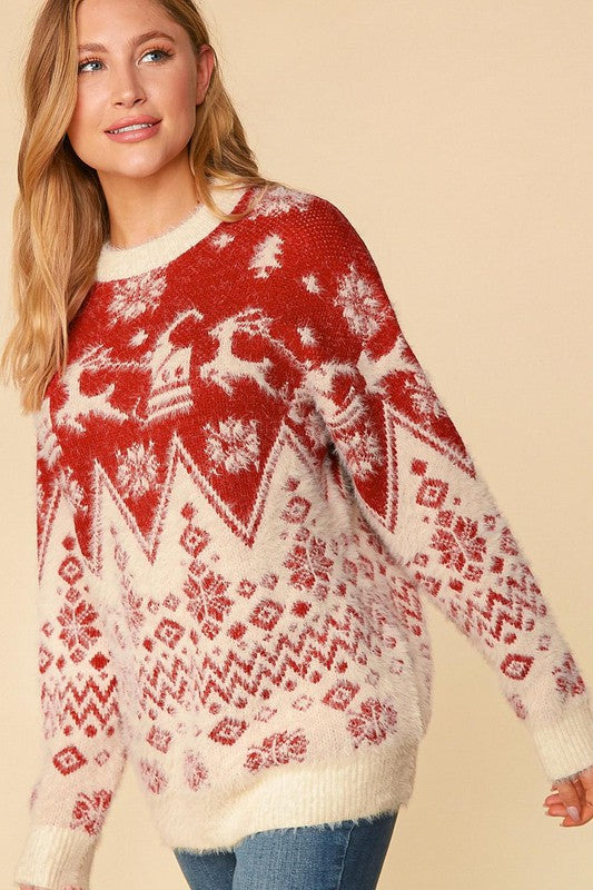 Plus Reindeer Brushed Hairy Sweater
