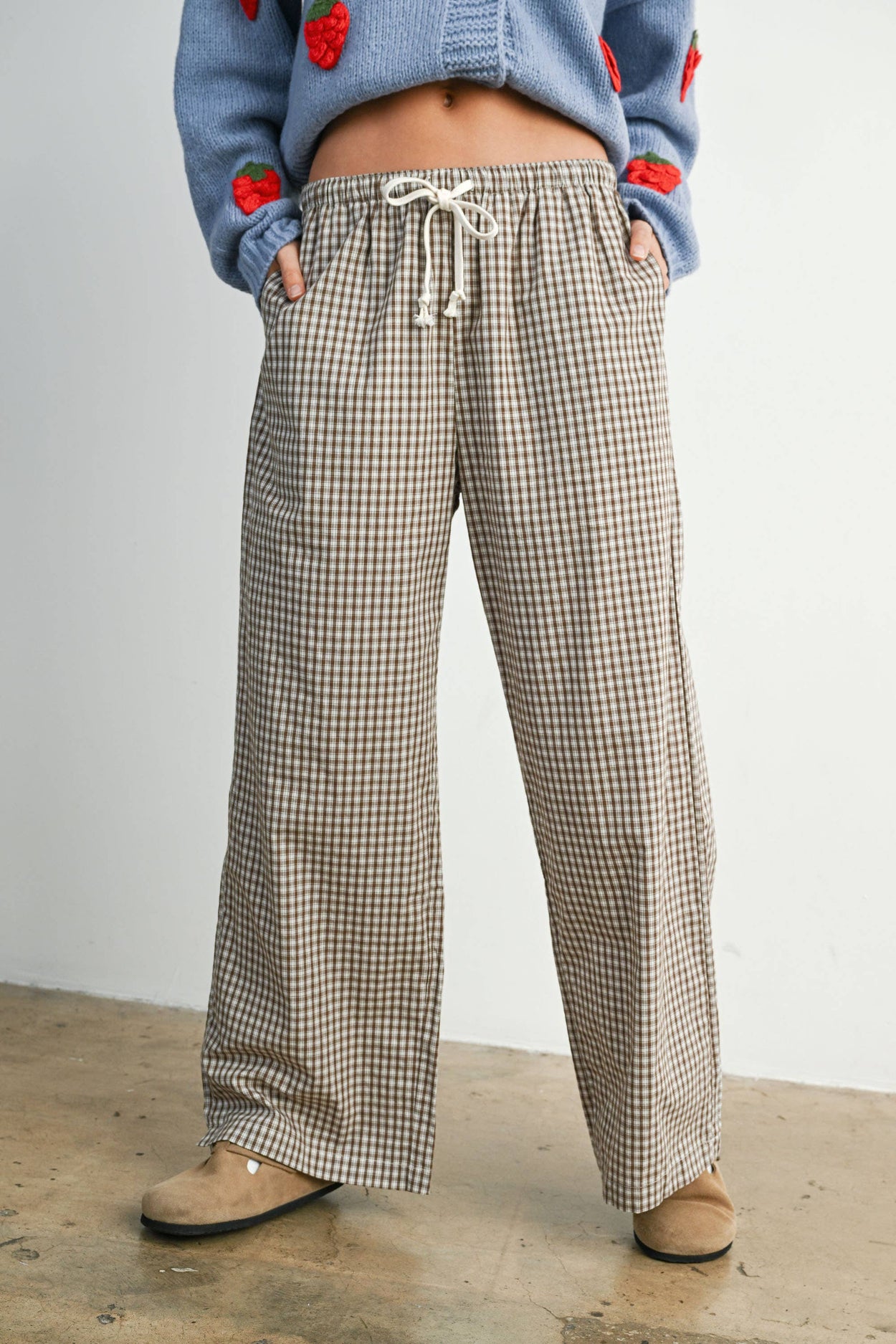 Brown Loose-Fit Adjustable Tie-Front Pants