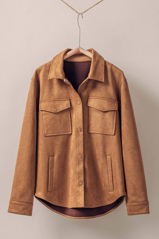 Camel Faux Suede Button-Up Shacket