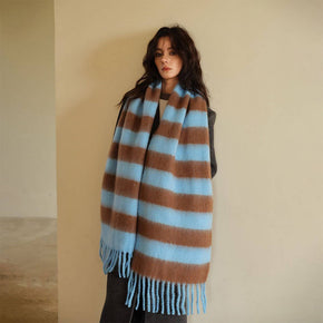 Brown & Black Stripe Scarf Thick Winter Wrap