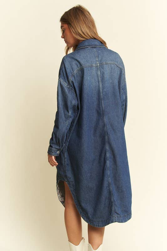 Plus Mid Length Button Sown Denim Jacket