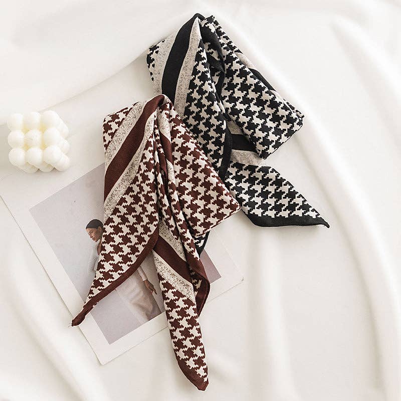 Black Classic Hounds Tooth Square Scarf