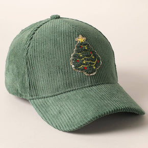 Christmas Tree Patch Corduroy Baseball Cap In Sage