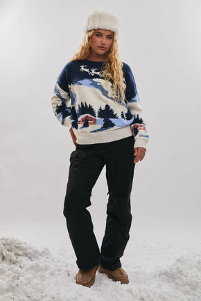 Navy Ski Village Graphic Sweater