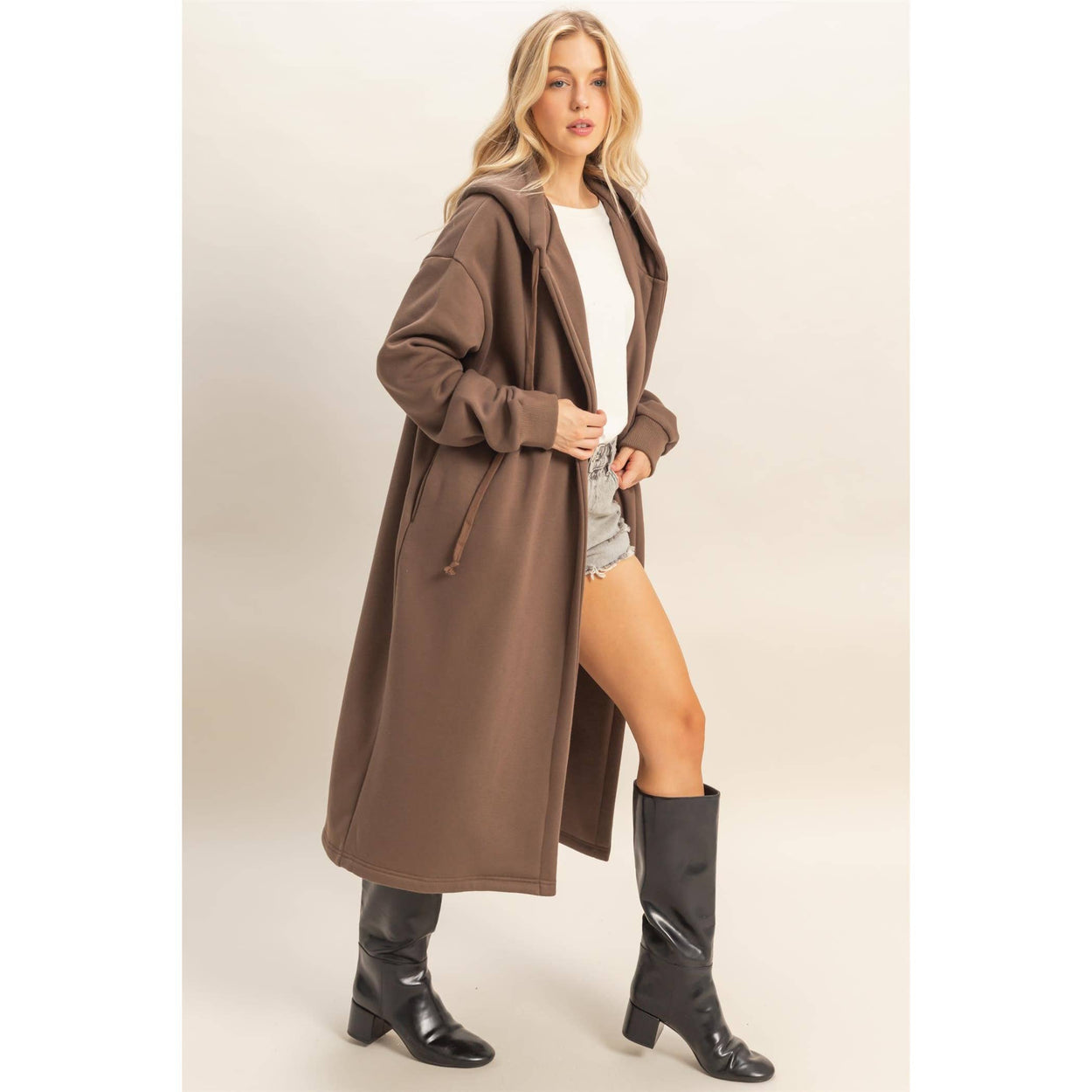 Grey Fleece French Terry Hood Coat