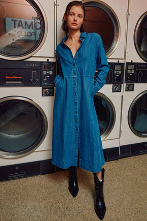 Blue Long Sleeve Denim Shirts Dress
