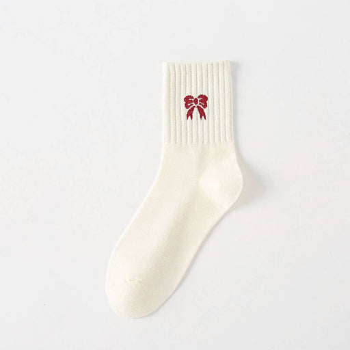 Ankola Red Bow All Match Mid Calf  White Socks